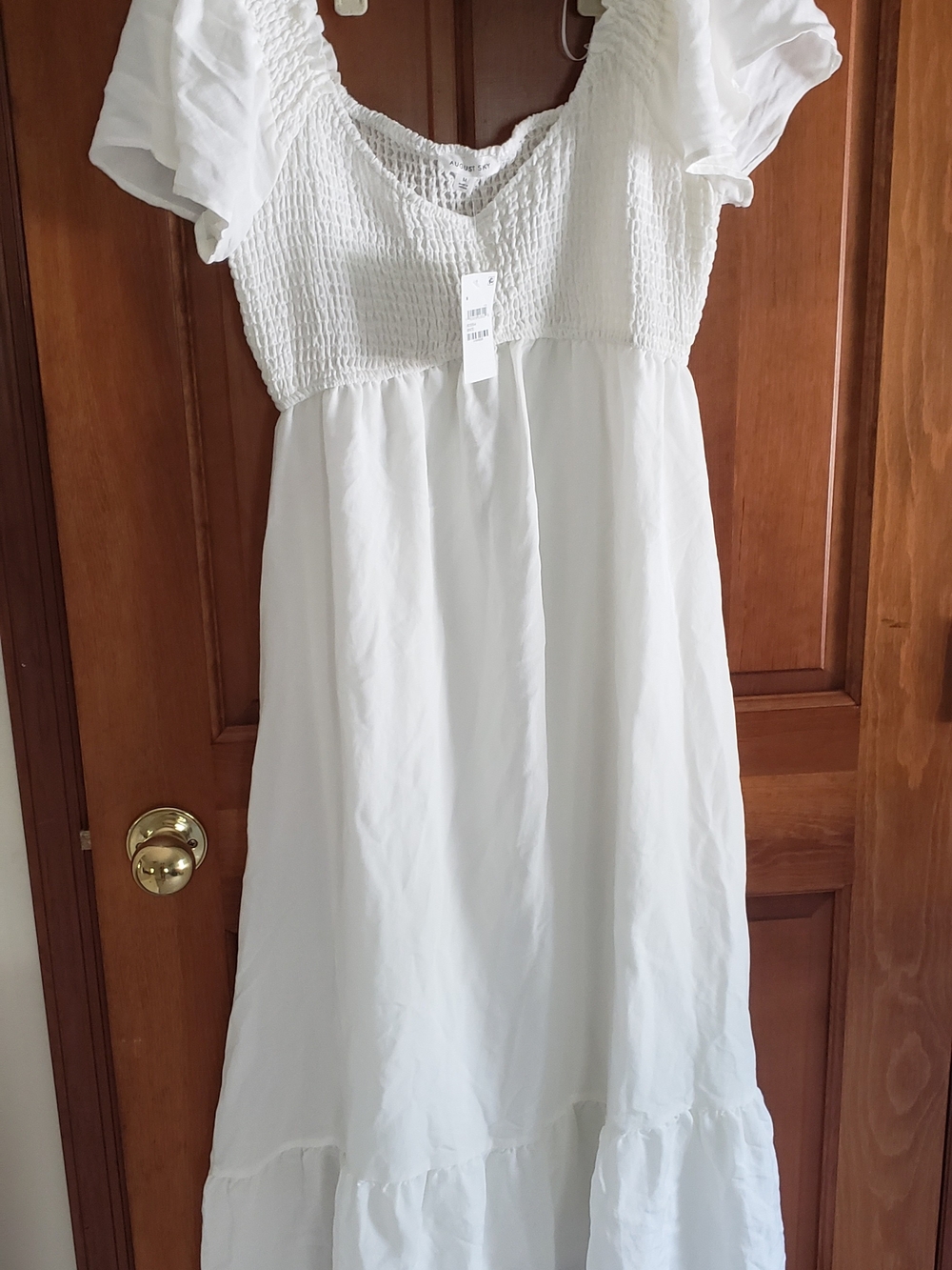 NWT New With Tags White Smocked Bodice Dress